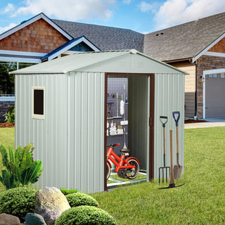 8X4 FT Outdoor Metal Storage Shed with Window and Metal Foundation for Backyard, Patio, Lawn