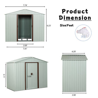 8X4 FT Outdoor Metal Storage Shed with Sliding Door and Foundation, Weatherproof Garden Tool Organizer for Backyard & Patio