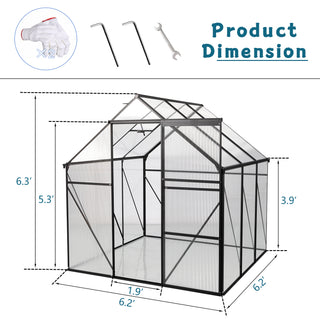 Polycarbonate Greenhouse Raised Base and Anchor Aluminum Heavy Duty Walk-in Greenhouses for Outdoor Backyard in All Season