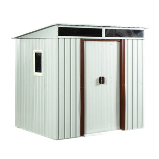 6X5 FT Steel Outdoor Storage Shed with Window and Clear Roof Panel, Rustproof Tool Organizer for Backyard