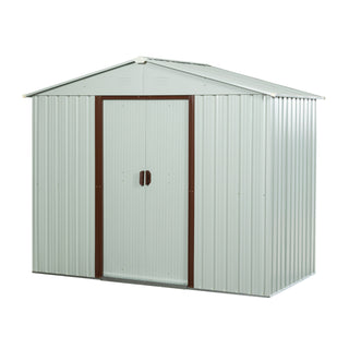 8X4 FT Outdoor Metal Storage Shed with Sliding Door and Foundation, Weatherproof Garden Tool Organizer for Backyard & Patio