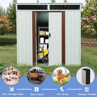 6X5 FT Steel Outdoor Storage Shed with Window and Clear Roof Panel, Rustproof Tool Organizer for Backyard