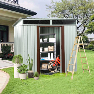 6X5 FT Steel Outdoor Storage Shed with Window and Clear Roof Panel, Rustproof Tool Organizer for Backyard