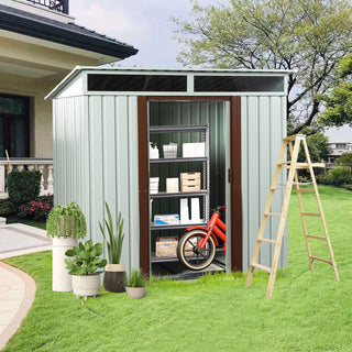 6X5 FT Steel Outdoor Storage Shed with Window and Clear Roof Panel, Rustproof Tool Organizer for Backyard