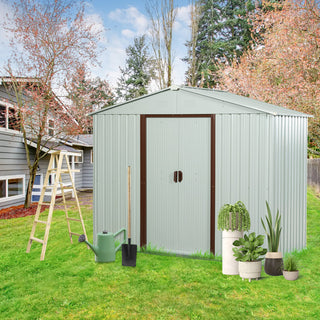 8X4 FT Outdoor Metal Storage Shed with Sliding Door and Foundation, Weatherproof Garden Tool Organizer for Backyard & Patio