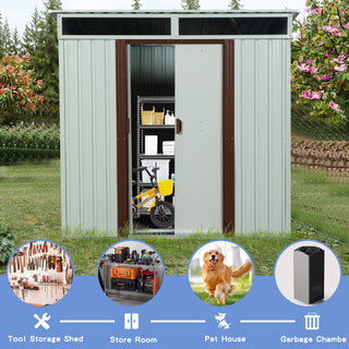6X5 FT Steel Outdoor Storage Shed with Window and Clear Roof Panel, Rustproof Tool Organizer for Backyard