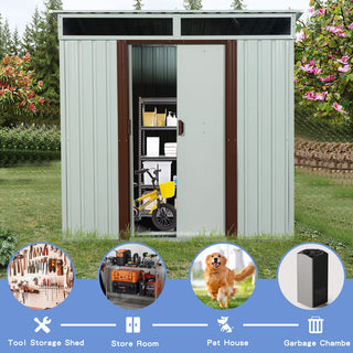 6X5 FT Steel Outdoor Storage Shed with Window and Clear Roof Panel, Rustproof Tool Organizer for Backyard