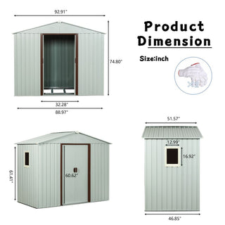 8X4 FT Outdoor Metal Storage Shed with Window and Metal Foundation for Backyard, Patio, Lawn