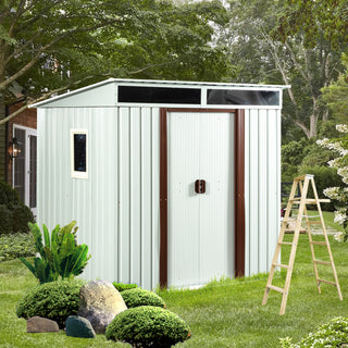 6X5 FT Steel Outdoor Storage Shed with Window and Clear Roof Panel, Rustproof Tool Organizer for Backyard