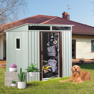 6X5 FT Steel Outdoor Storage Shed with Window and Clear Roof Panel, Rustproof Tool Organizer for Backyard