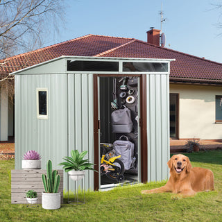 6X5 FT Steel Outdoor Storage Shed with Window and Clear Roof Panel, Rustproof Tool Organizer for Backyard