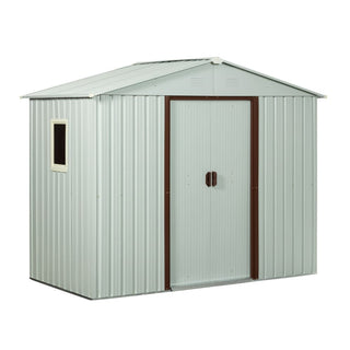8X4 FT Outdoor Metal Storage Shed with Window and Metal Foundation for Backyard, Patio, Lawn