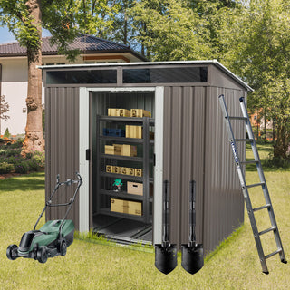 6X5 FT Steel Outdoor Storage Shed with Window and Clear Roof Panel, Rustproof Tool Organizer for Backyard