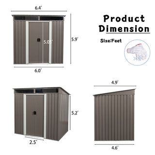 6X5 FT Steel Outdoor Storage Shed with Window and Clear Roof Panel, Rustproof Tool Organizer for Backyard