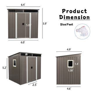6X5 FT Steel Outdoor Storage Shed with Window and Clear Roof Panel, Rustproof Tool Organizer for Backyard