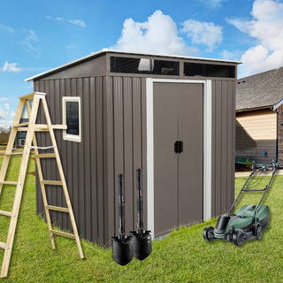 6X5 FT Steel Outdoor Storage Shed with Window and Clear Roof Panel, Rustproof Tool Organizer for Backyard
