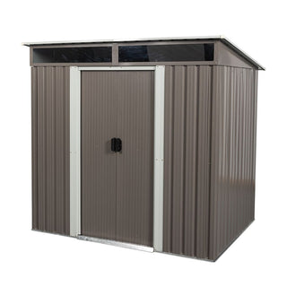 6X5 FT Steel Outdoor Storage Shed with Window and Clear Roof Panel, Rustproof Tool Organizer for Backyard