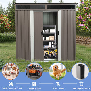 6X5 FT Steel Outdoor Storage Shed with Window and Clear Roof Panel, Rustproof Tool Organizer for Backyard