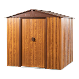 6X6 FT Metal Storage Shed Appealing horizontal siding in woodgrain with coffee trim to complement