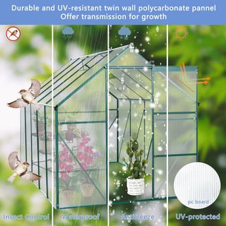 Polycarbonate Greenhouse Raised Base and Anchor Aluminum Heavy Duty Walk-in Greenhouses for Outdoor Backyard in All Season