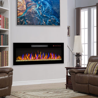 36/42 Inch Ultra-Thin Wall-Mounted Electric Fireplace with Tempered Glass, Multicolor Flames & Remote Control