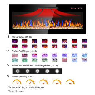 36/42 Inch Ultra-Thin Wall-Mounted Electric Fireplace with Tempered Glass, Multicolor Flames & Remote Control