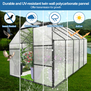 Polycarbonate Greenhouse Raised Base and Anchor Aluminum Heavy Duty Walk-in Greenhouses for Outdoor Backyard in All Season