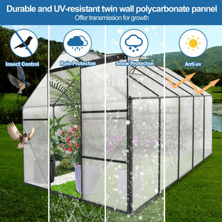 Polycarbonate Greenhouse Raised Base and Anchor Aluminum Heavy Duty Walk-in Greenhouses for Outdoor Backyard in All Season