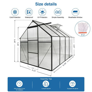 Polycarbonate Greenhouse Raised Base and Anchor Aluminum Heavy Duty Walk-in Greenhouses for Outdoor Backyard in All Season