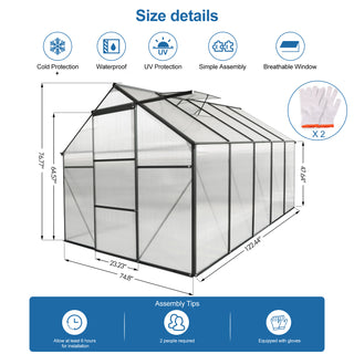 Polycarbonate Greenhouse Raised Base and Anchor Aluminum Heavy Duty Walk-in Greenhouses for Outdoor Backyard in All Season