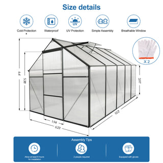 Polycarbonate Greenhouse Raised Base and Anchor Aluminum Heavy Duty Walk-in Greenhouses for Outdoor Backyard in All Season