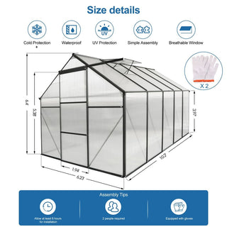 Polycarbonate Greenhouse Raised Base and Anchor Aluminum Heavy Duty Walk-in Greenhouses for Outdoor Backyard in All Season