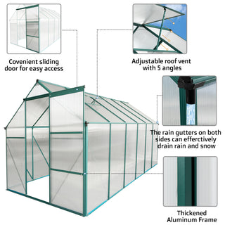 Polycarbonate Greenhouse Raised Base and Anchor Aluminum Heavy Duty Walk-in Greenhouses for Outdoor Backyard in All Season