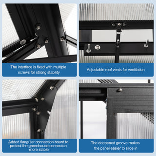 Polycarbonate Greenhouse Raised Base and Anchor Aluminum Heavy Duty Walk-in Greenhouses for Outdoor Backyard in All Season