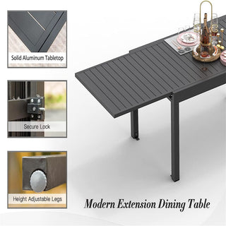 53"–106" Extendable Aluminum Patio Dining Table for 6–8 People, Rectangular Indoor & Outdoor Table in Dark Brown for Backyard, Garden & Balcony