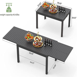 53"–106" Extendable Aluminum Patio Dining Table for 6–8 People, Rectangular Indoor & Outdoor Table in Dark Brown for Backyard, Garden & Balcony
