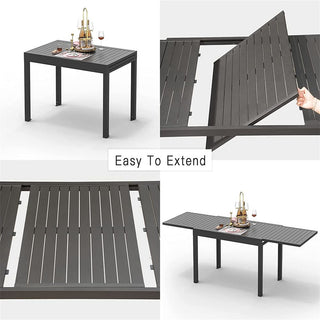 53"–106" Extendable Aluminum Patio Dining Table for 6–8 People, Rectangular Indoor & Outdoor Table in Dark Brown for Backyard, Garden & Balcony