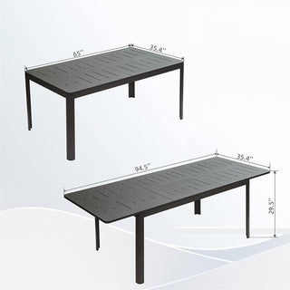 94.5" Expandable Aluminum Patio Dining Table for 6–8 People, Rectangular Outdoor Table in Dark Brown for Porch, Lawn & Garden