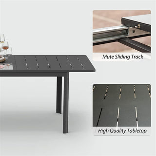 94.5" Expandable Aluminum Patio Dining Table for 6–8 People, Rectangular Outdoor Table in Dark Brown for Porch, Lawn & Garden