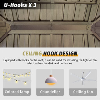 12'x18' Hardtop Gazebo, Outdoor Aluminum Frame Canopy with Galvanized Steel Double Roof, Outdoor Permanent Metal Pavilion with Curtains and Netting for Patio, Backyard and Lawn(Brown)