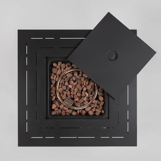 28" Propane Gas Fire Pit Table, 50000 BTU Square Steel Fire Pit with Beautiful Wicker Base for Outside Patio Deck Garden Backyard-Black