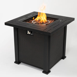 28" Propane Gas Fire Pit Table, 50000 BTU Square Steel Fire Pit for Outside Patio Deck Garden Backyard-Black