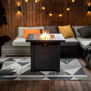 28" Propane Gas Fire Pit Table, 50000 BTU Square Steel Fire Pit for Outside Patio Deck Garden Backyard-Black