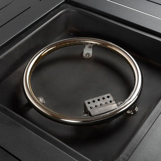 28" Propane Gas Fire Pit Table, 50000 BTU Square Steel Fire Pit with Beautiful Wicker Base for Outside Patio Deck Garden Backyard-Black