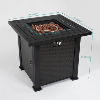 28" Propane Gas Fire Pit Table, 50000 BTU Square Steel Fire Pit for Outside Patio Deck Garden Backyard-Black