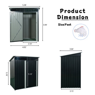 5X3 FT Outdoor Metal Storage Shed with Transparent Roof Panel, Tool Organizer for Garden, Patio & Backyard