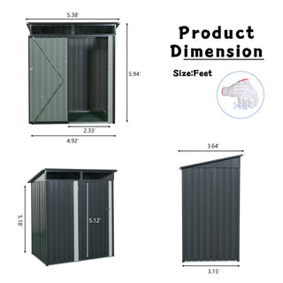 5X3 FT Outdoor Metal Storage Shed with Transparent Roof Panel, Tool Organizer for Garden, Patio & Backyard