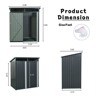 5X3 FT Outdoor Metal Storage Shed with Transparent Roof Panel, Tool Organizer for Garden, Patio & Backyard