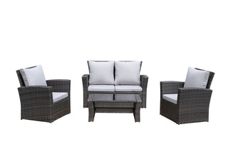4-Pieces PE Rattan Wicker Outdoor Patio Furniture Set with Grey/Brown Cushions