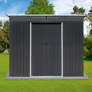 Mondawe 8ft x 6ft Metal Garden Storage Shed with Acrylic Roof Panels, Outdoor Tool Organizer for Backyard
